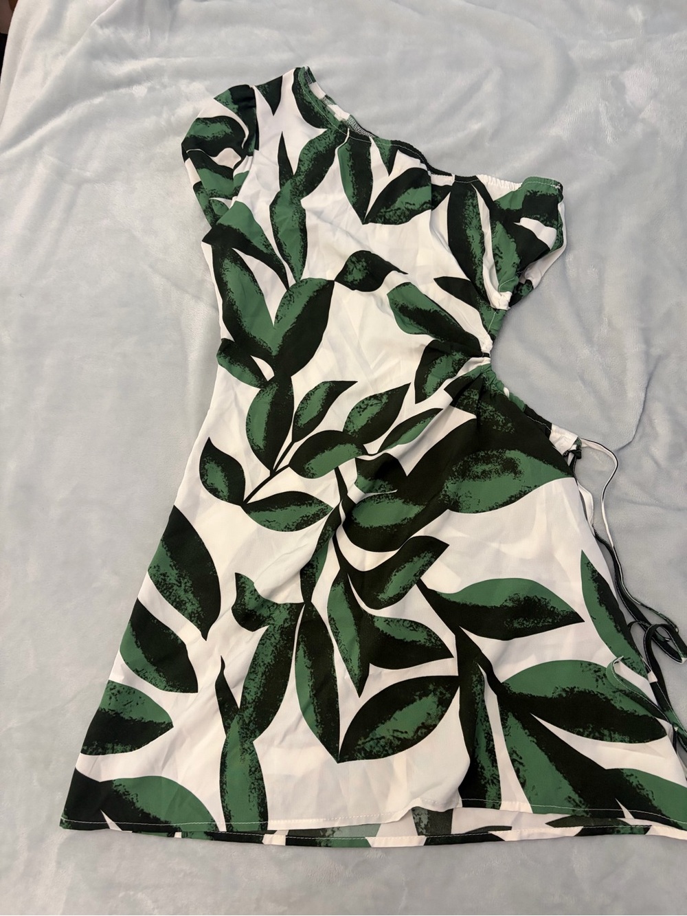 Green Leaf Print Women's Dress - White & Green